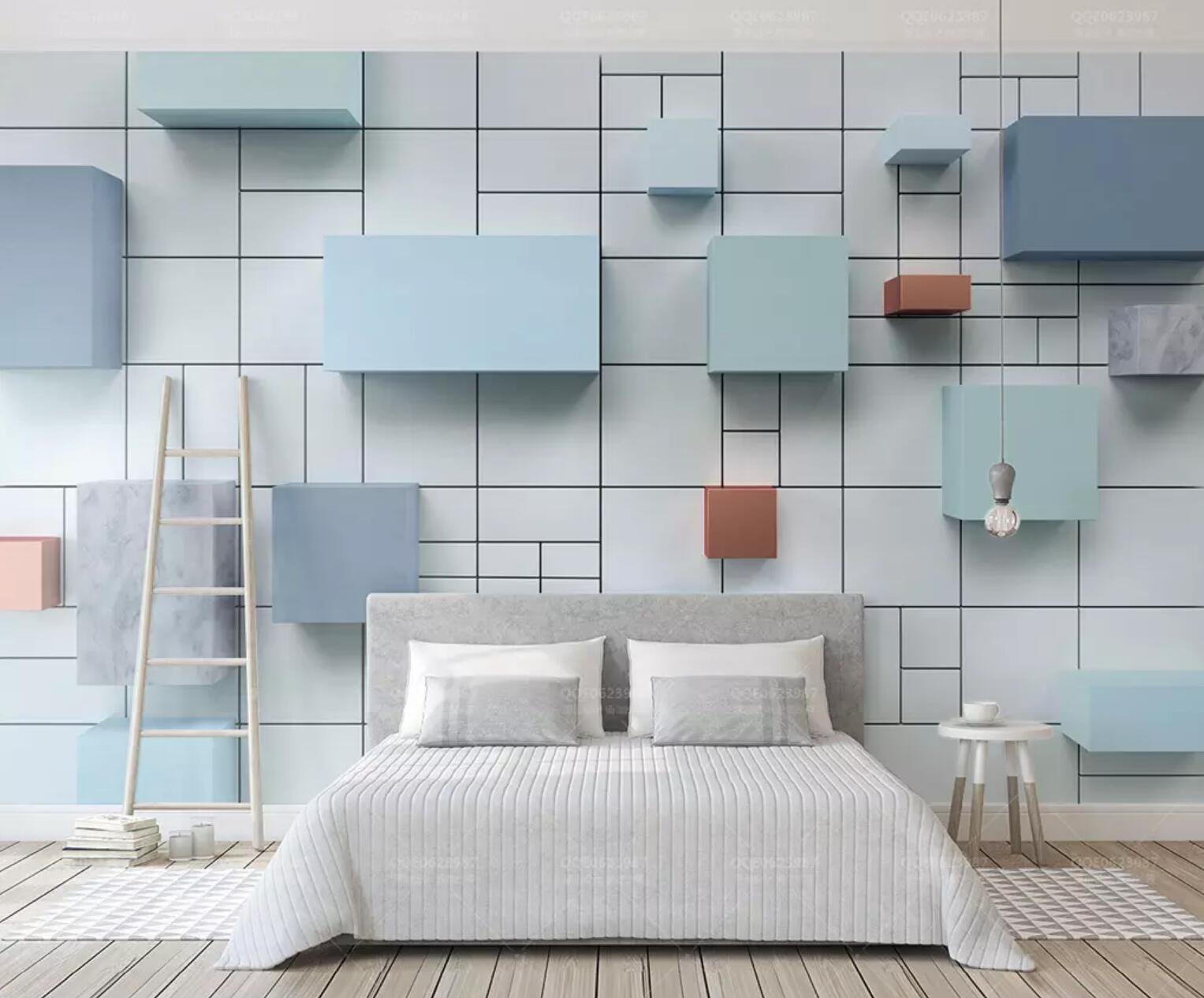 3D Blue Square WC603 Wall Murals