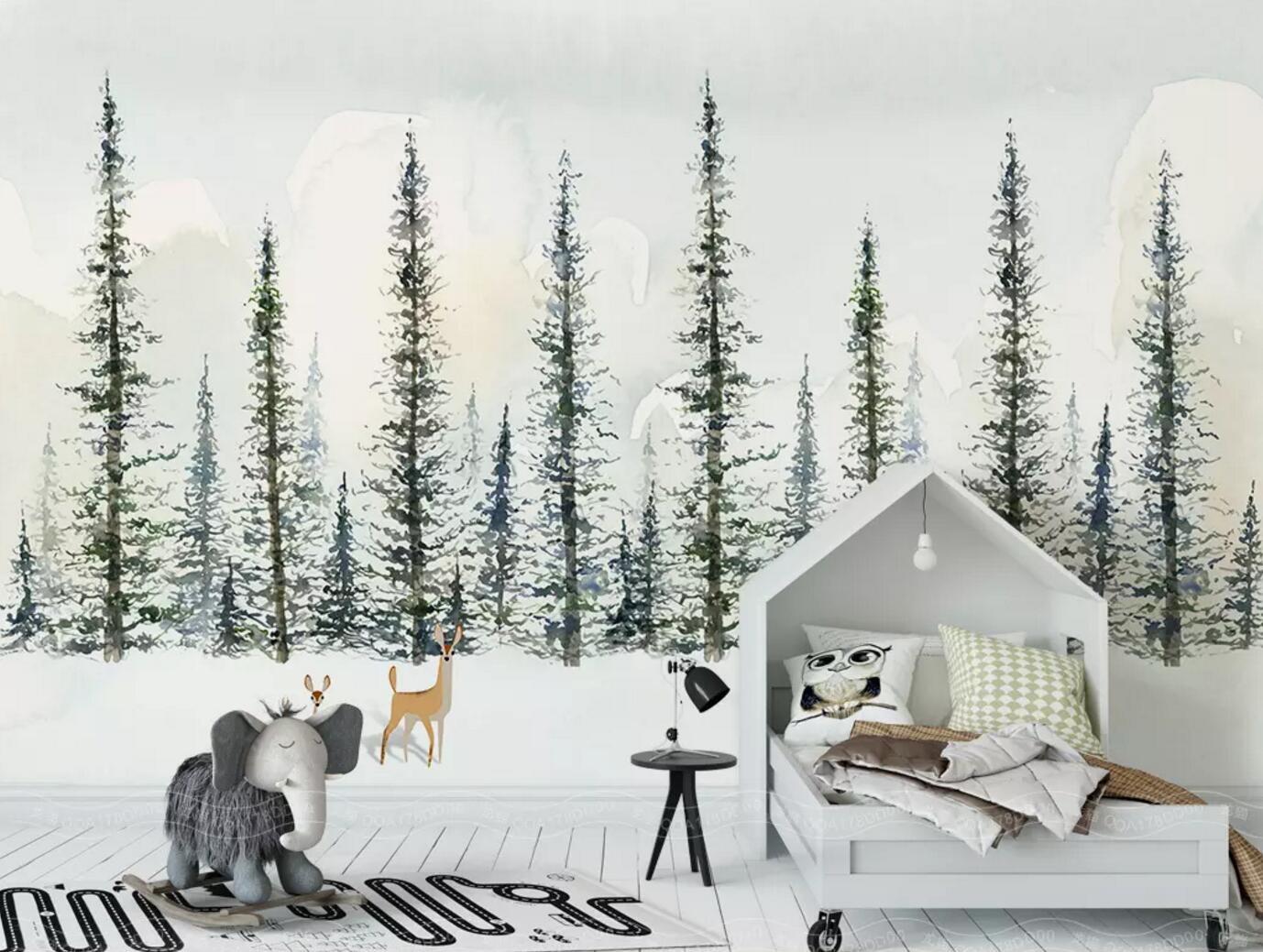 3D Forest Fawn Snow WC433 Wall Murals
