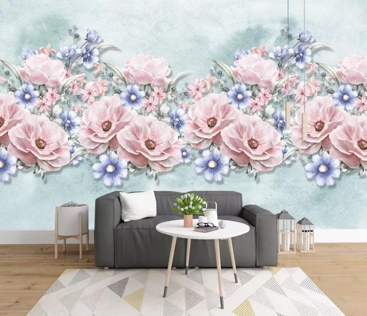 3D Red Flowers WC737 Wall Murals