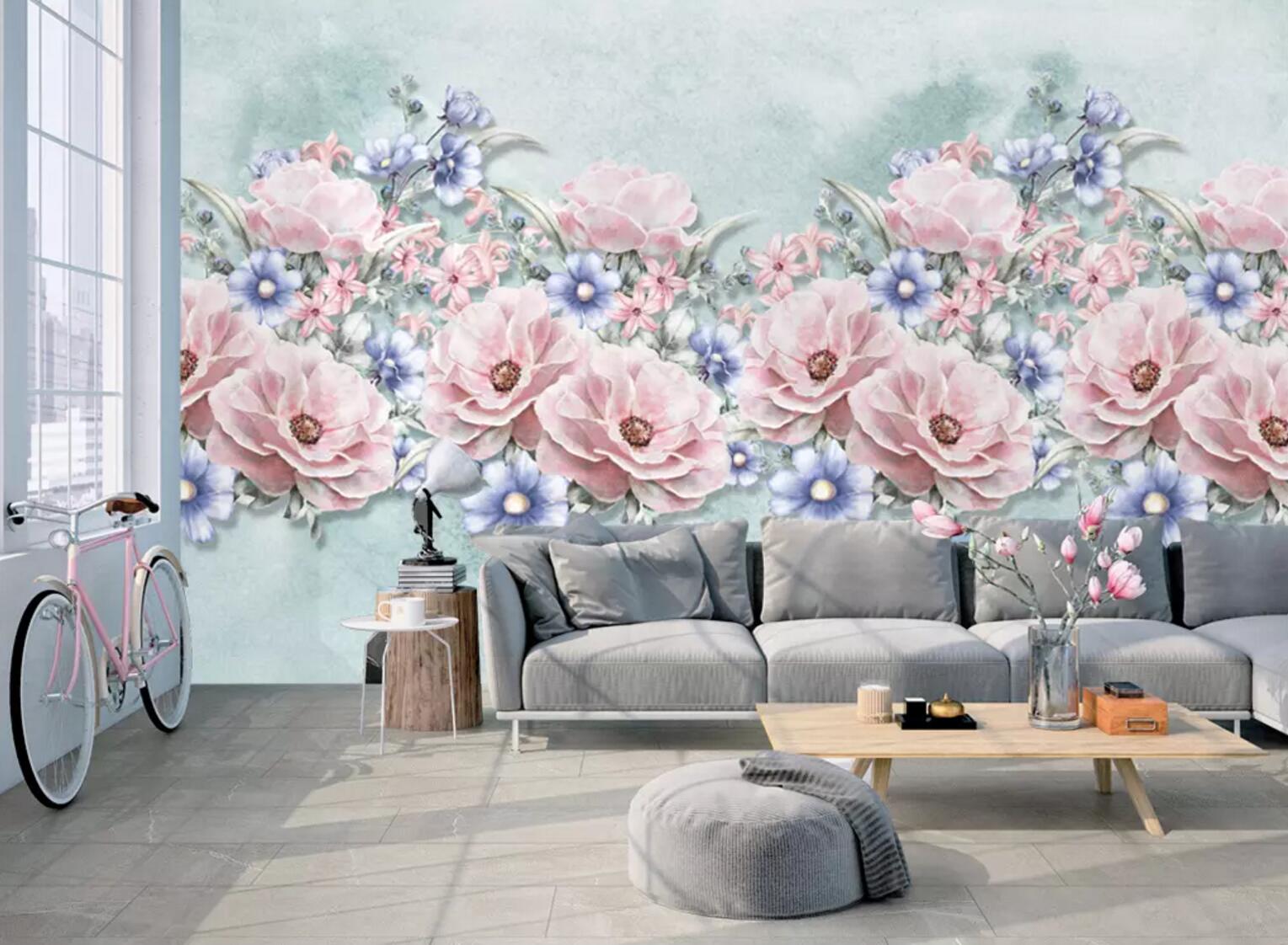 3D Red Flowers WC737 Wall Murals