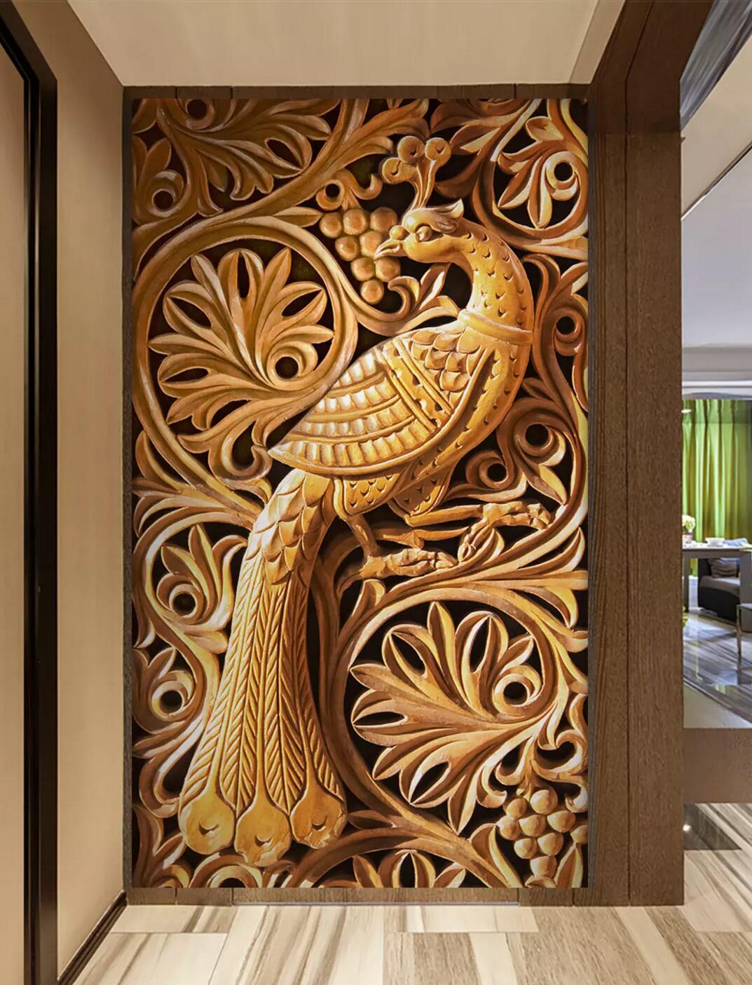 3D Carving Peacock WC811 Wall Murals