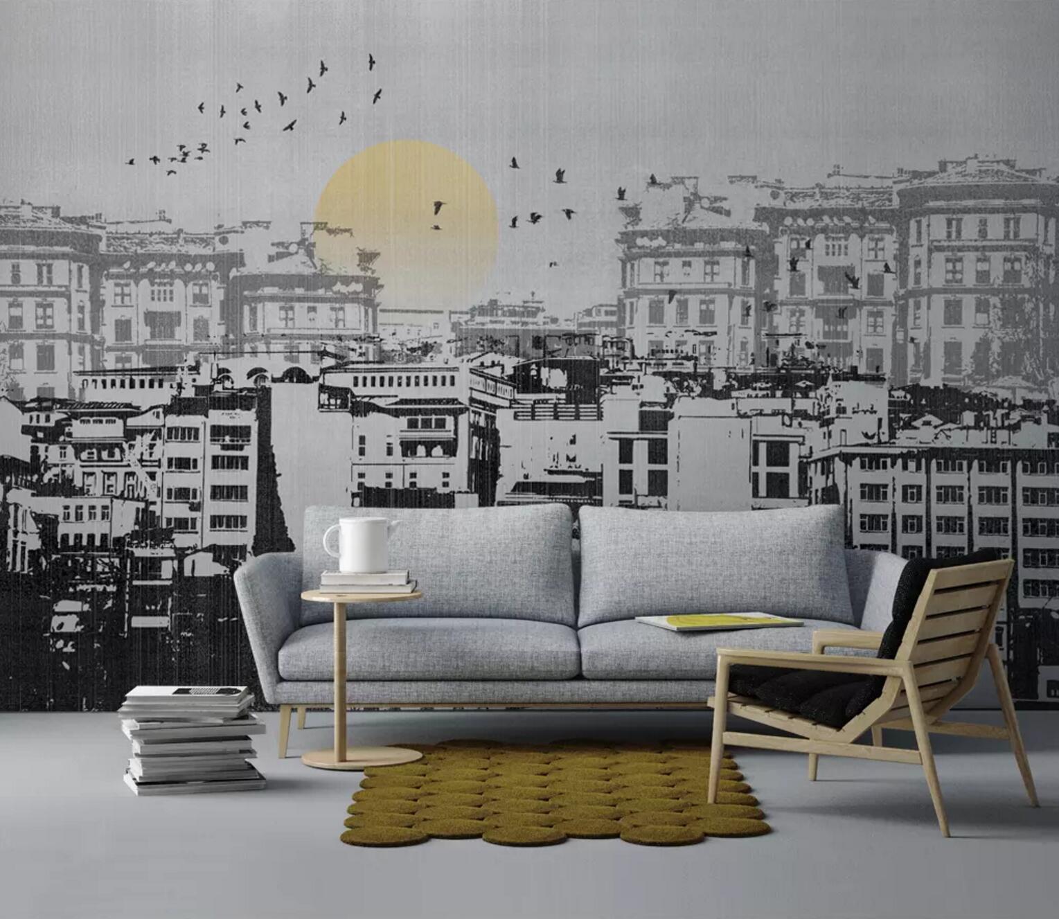 3D Black City WC811 Wall Murals