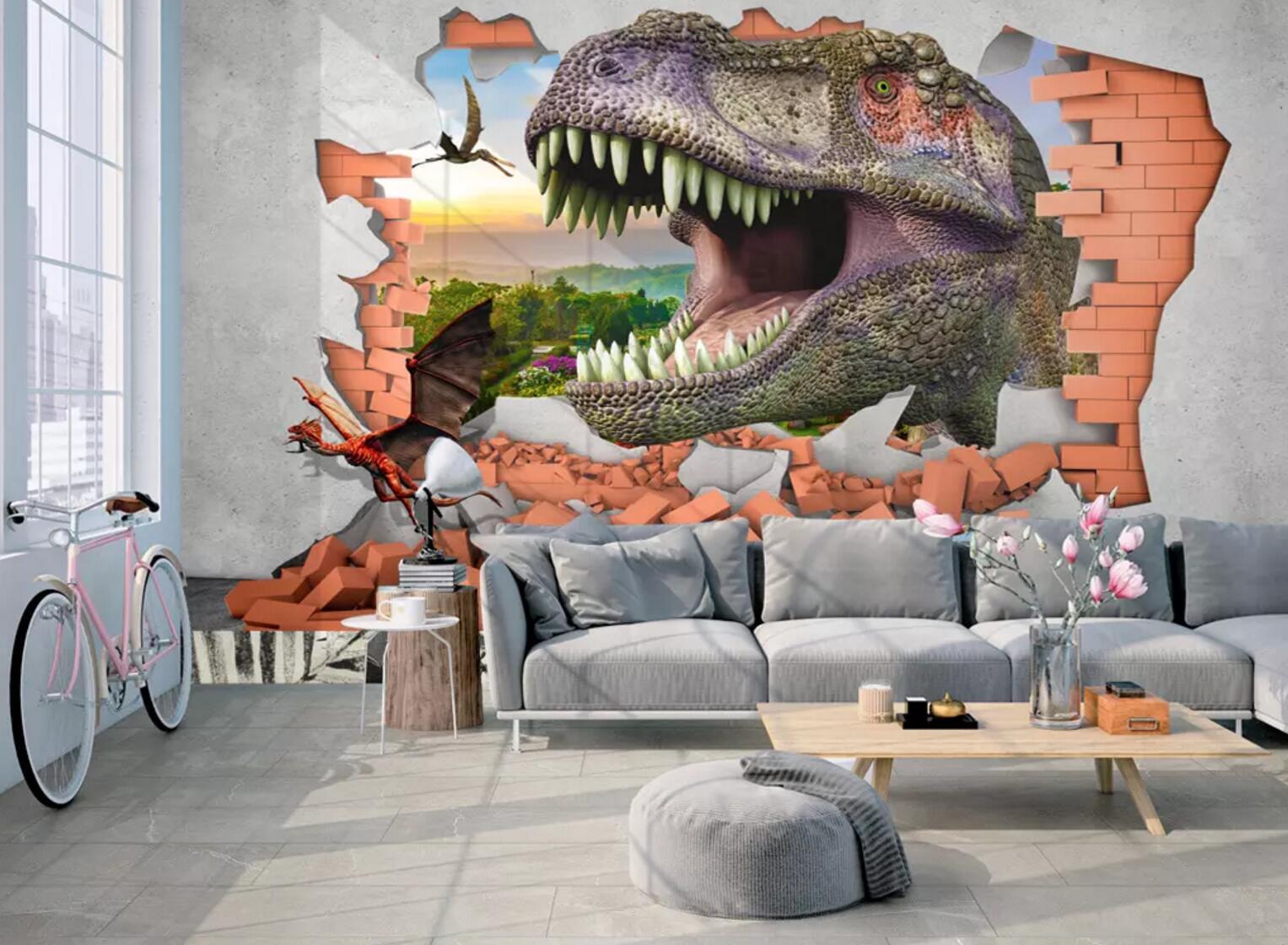 3D Wall Dinosaur Head 253 Wallpaper AJ Wallpaper 