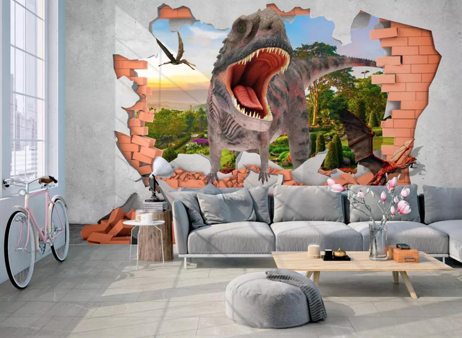 3D Wall Dinosaur Mountain 252 Wallpaper AJ Wallpaper 