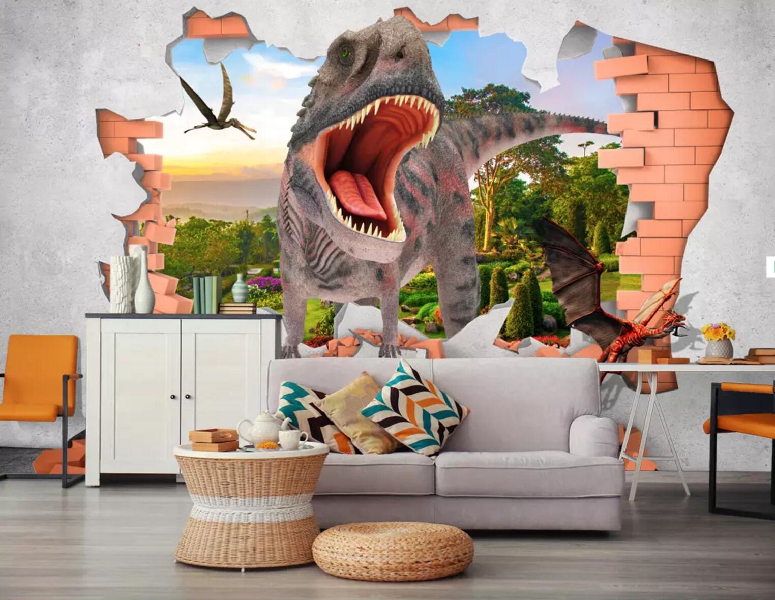 3D Wall Dinosaur Mountain 252 Wallpaper AJ Wallpaper 