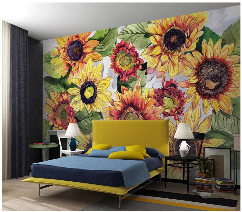 3D Painted Sunflower 2026 Wall Murals