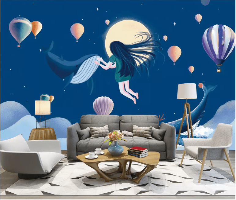 3D Whale Moon 2174 Wall Murals Wallpaper AJ Wallpaper 2 
