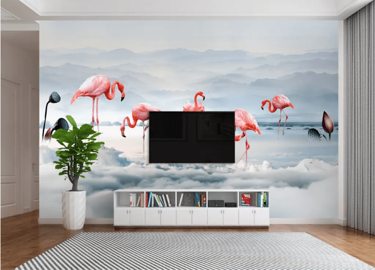 3D Pink Flamingo 2088 Wall Murals Wallpaper AJ Wallpaper 2 