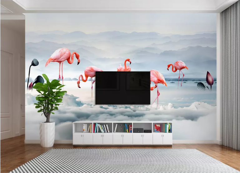 3D Pink Flamingo 2088 Wall Murals