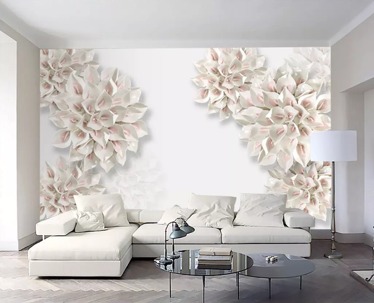 3D White Flowers 2032 Wall Murals