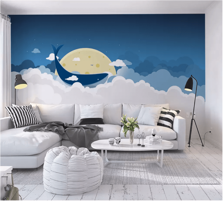 3D Cloud Whale 2070 Wall Murals Wallpaper AJ Wallpaper 2 