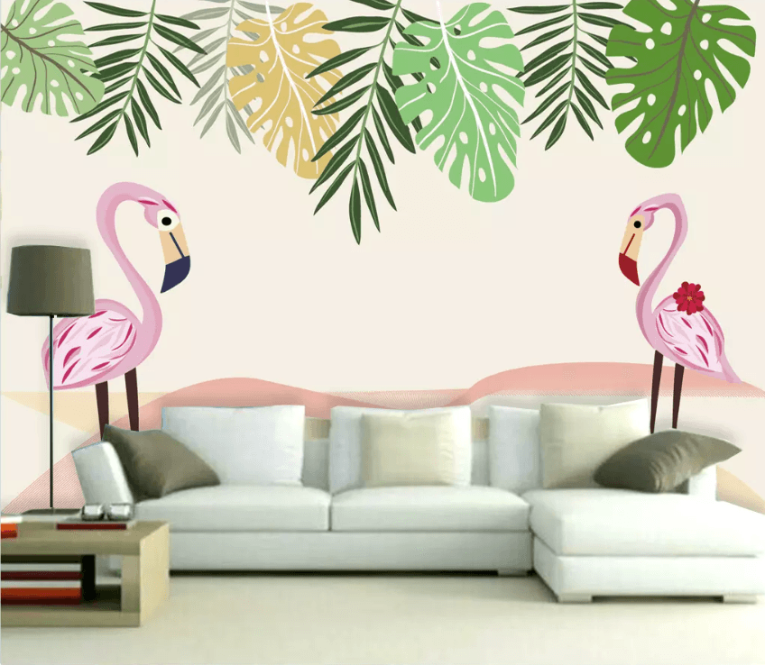 3D Leaf Flamingo 1615 Wallpaper AJ Wallpaper 2 