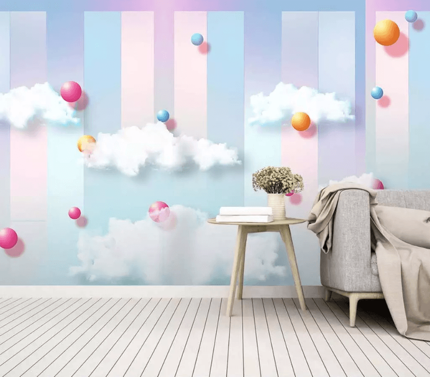 3D White Clouds Colored Beads 1542 Wallpaper AJ Wallpaper 2 