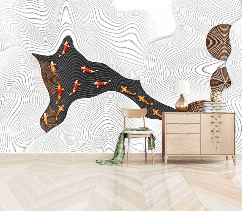 3D Wavy Line Goldfish 1502 Wallpaper AJ Wallpaper 2 
