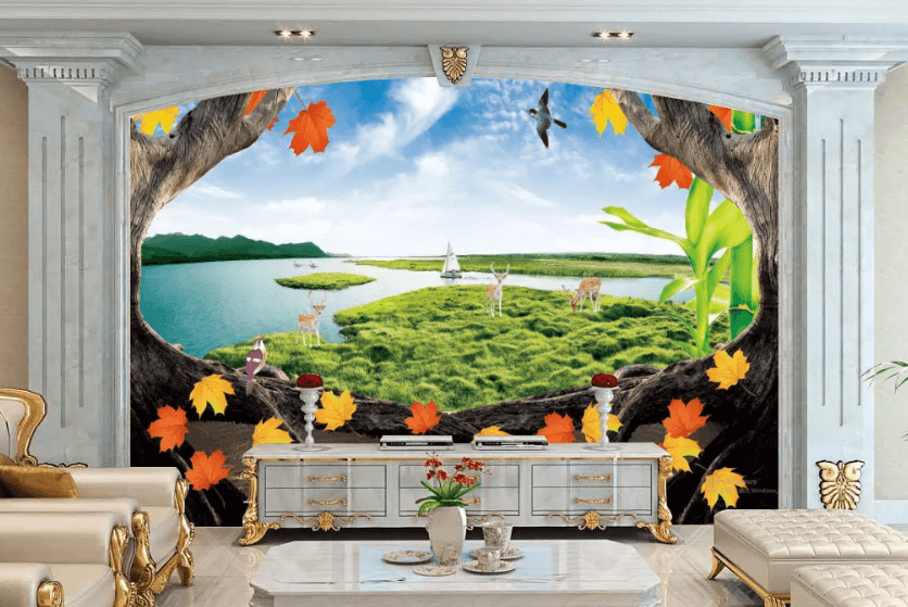 3D Tree Hole Lawn Deer 1170 Wallpaper AJ Wallpaper 2 