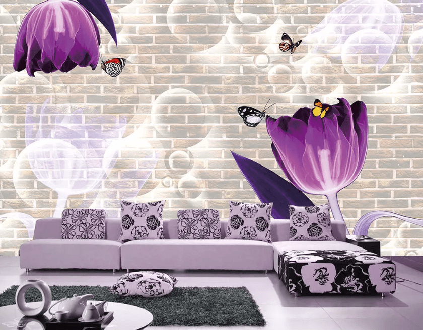 3D Purple Flower Bubble Butterfly 1159 Wallpaper AJ Wallpaper 2 