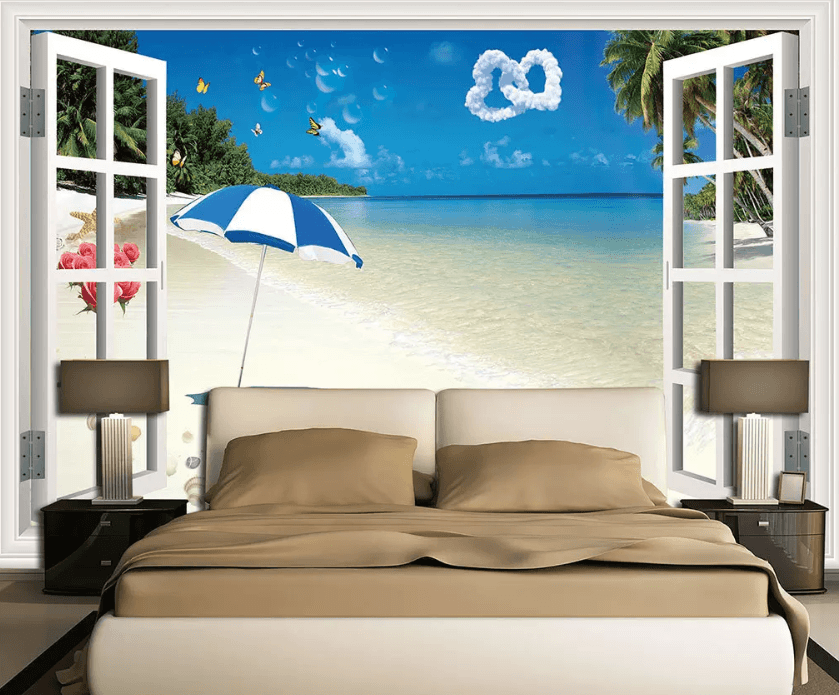 3D Window Beach Butterfly 1155 Wallpaper AJ Wallpaper 2 
