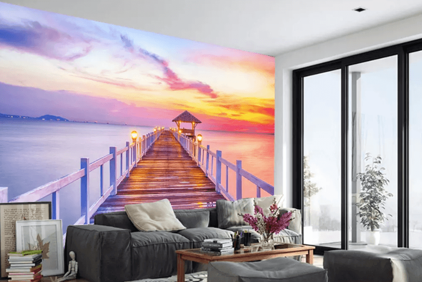3D Sunset Wooden Bridge 1066 Wallpaper AJ Wallpaper 2 