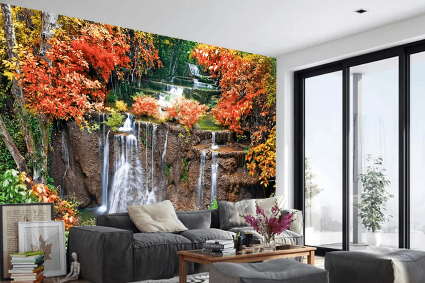 3D Red Leaf Waterfall 1058 Wallpaper AJ Wallpaper 2 