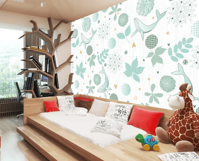 3D Whale Flower Pattern 889 Wallpaper AJ Wallpaper 2 