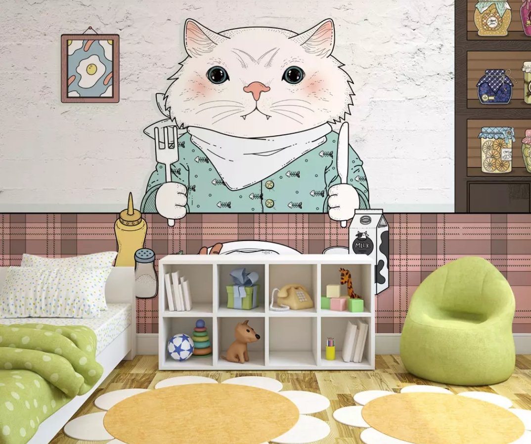 3D Kitten Eating 1457 Wall Murals Wallpaper AJ Wallpaper 2 