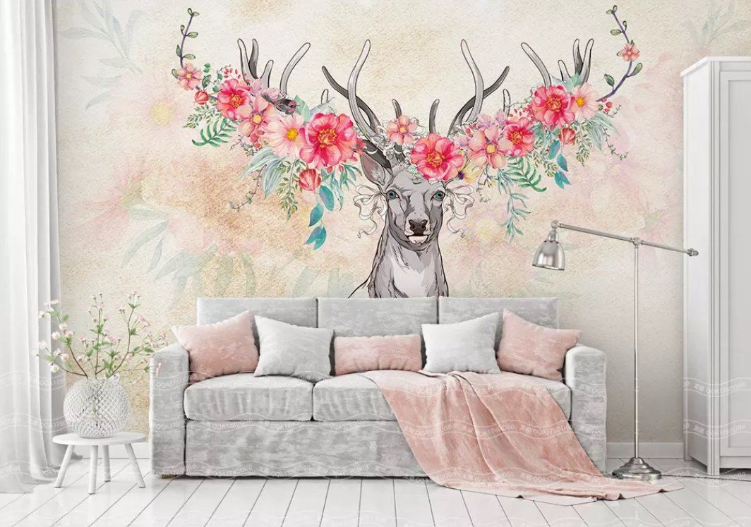 3D Elk Flowers 007 Wall Murals Wallpaper AJ Wallpaper 2 
