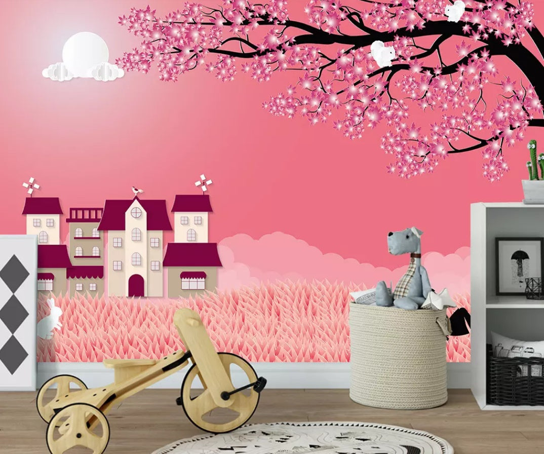 3D Pink House 1217 Wall Murals Wallpaper AJ Wallpaper 2 