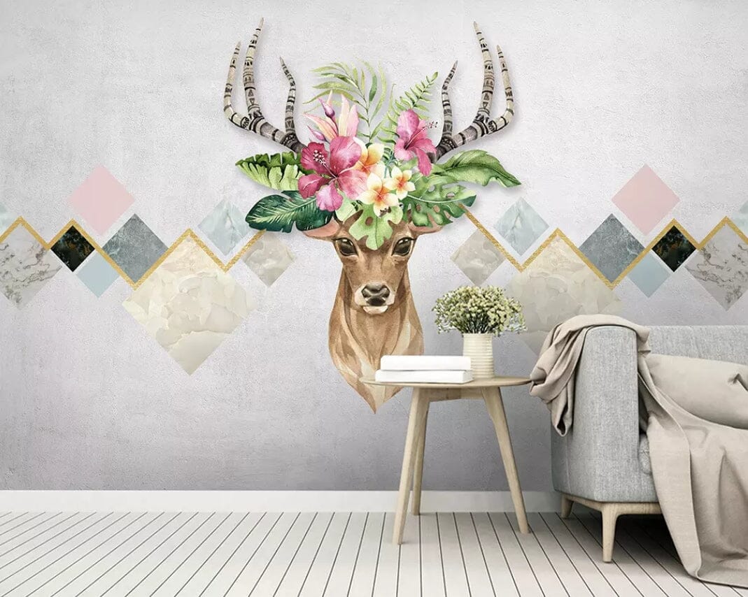 3D Flower Deer 2168 Wall Murals Wallpaper AJ Wallpaper 2 