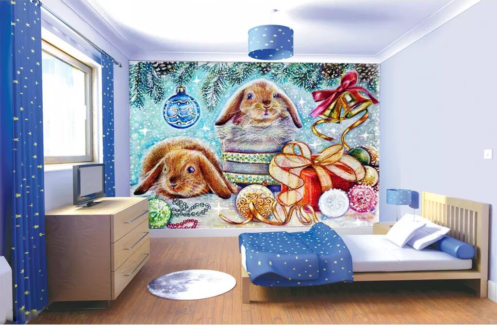 3D Little Grey Rabbit 1073 Wall Murals Wallpaper AJ Wallpaper 2 