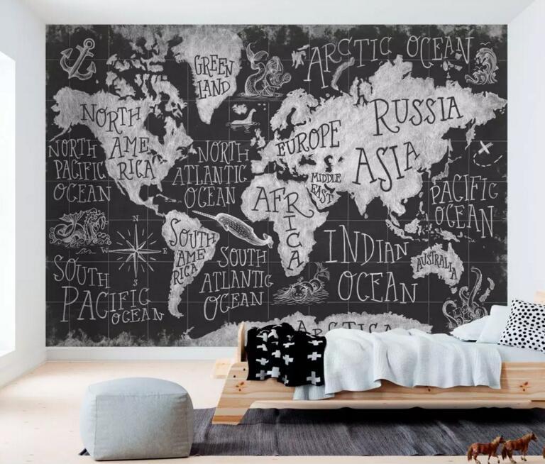 3D Black Map 1385 Wall Murals Wallpaper AJ Wallpaper 2 