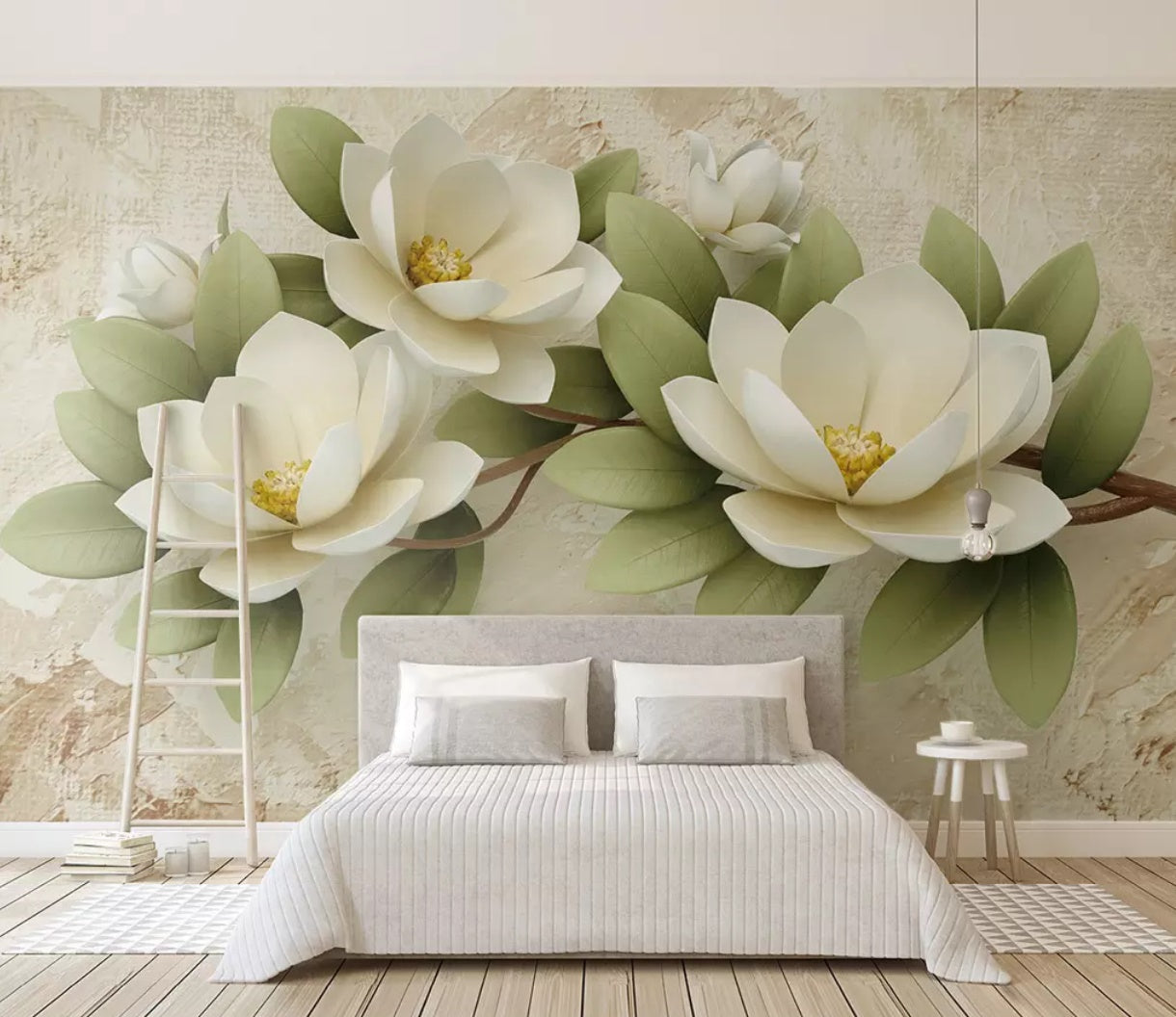 3D White Flowers 1482 Wall Murals Wallpaper AJ Wallpaper 2 