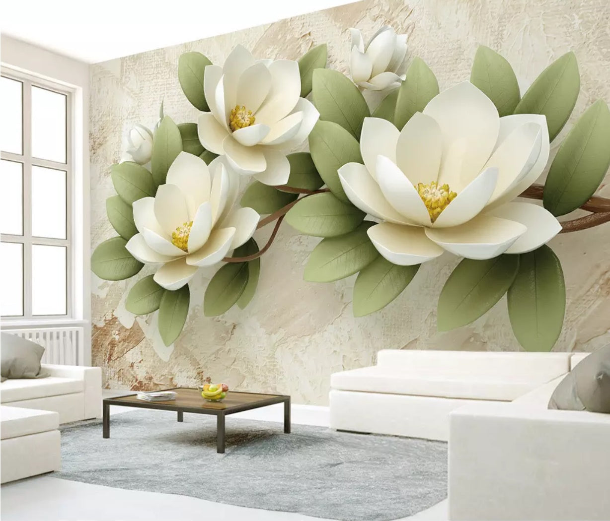 3D White Flowers 1482 Wall Murals Wallpaper AJ Wallpaper 2 