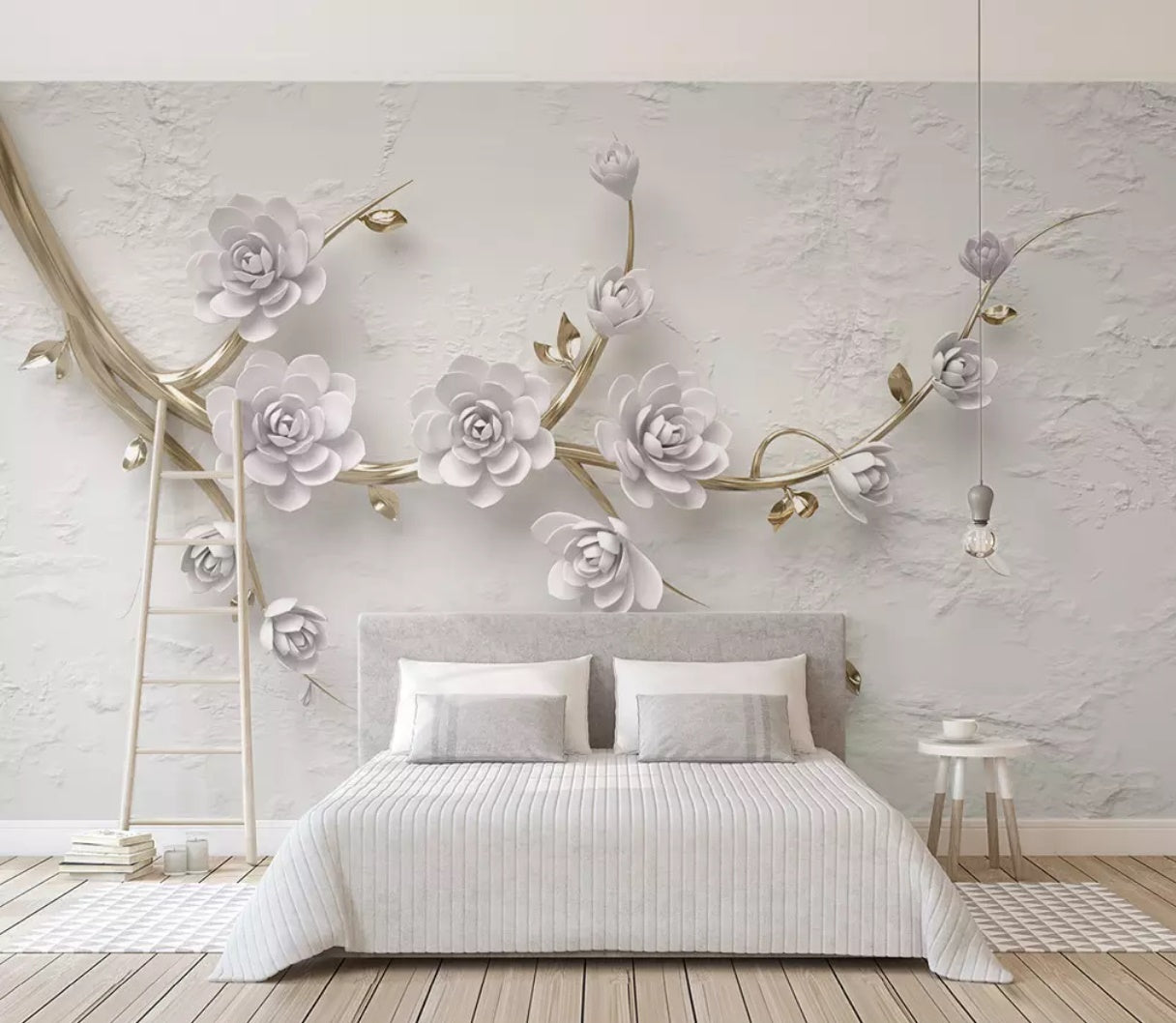 3D White Flowers 1399 Wall Murals Wallpaper AJ Wallpaper 2 