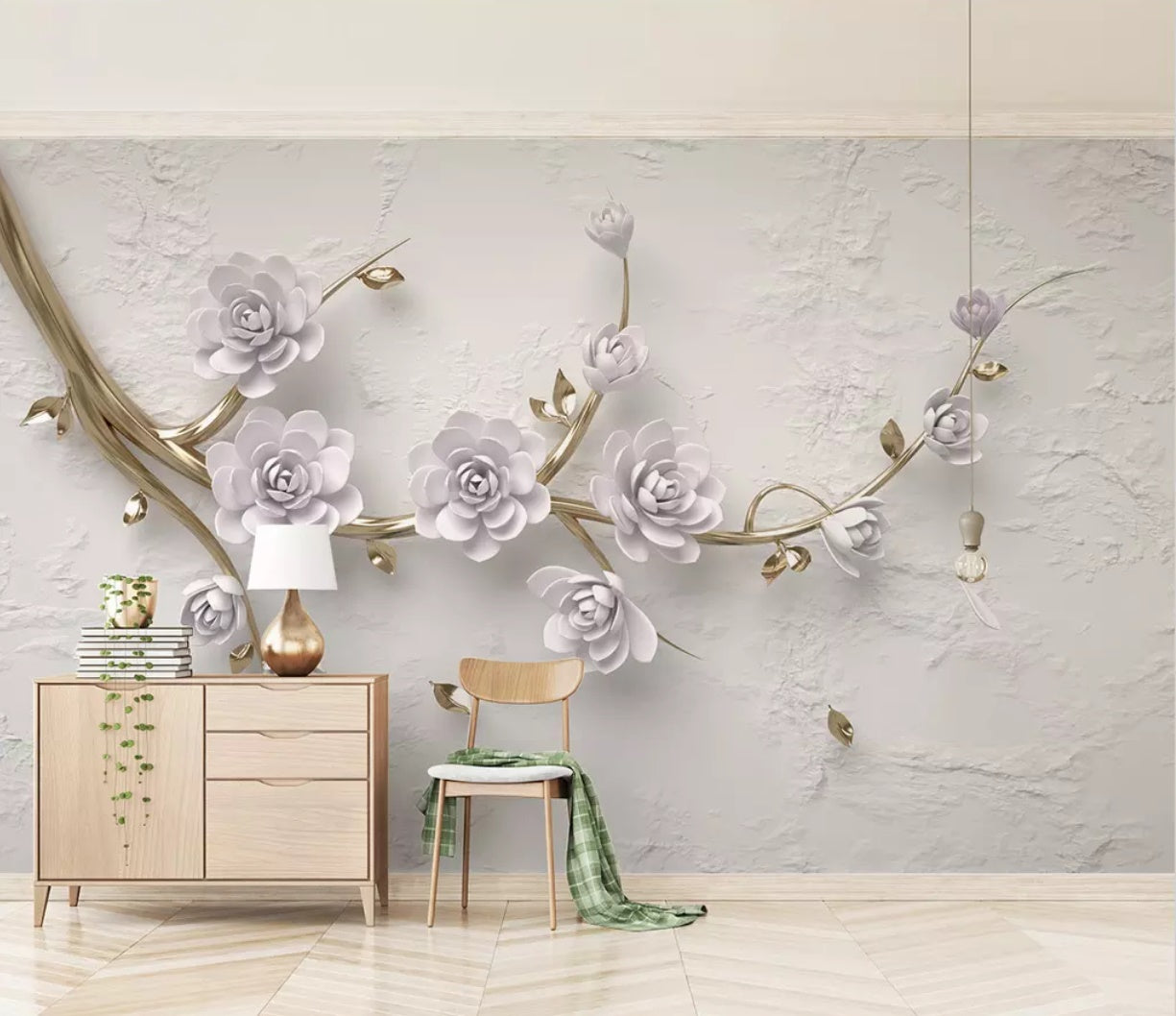 3D White Flowers 1399 Wall Murals Wallpaper AJ Wallpaper 2 