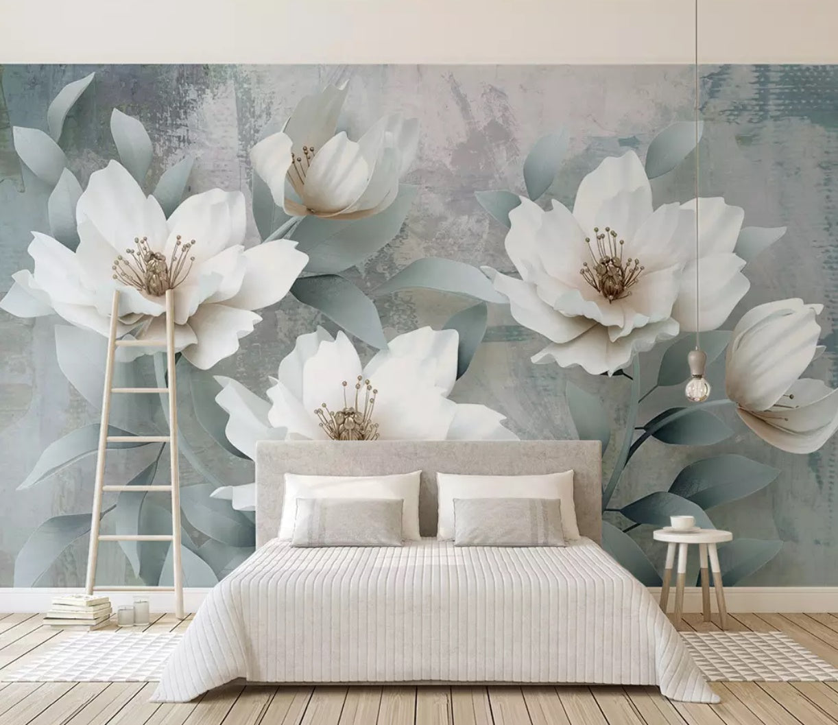 3D White Flowers 1505 Wall Murals Wallpaper AJ Wallpaper 2 