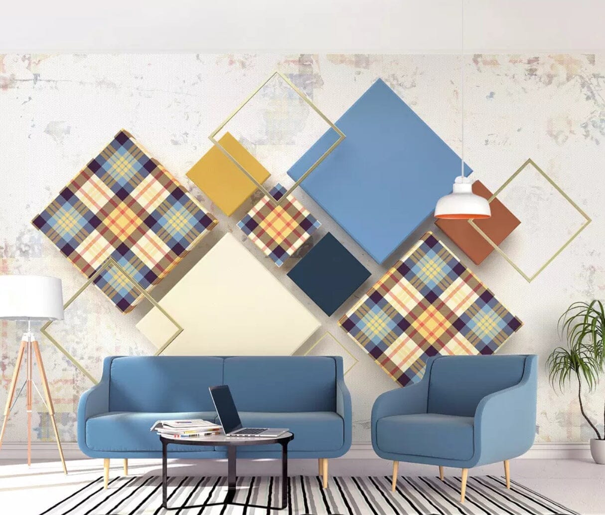 3D Blue Geometry 2495 Wall Murals Wallpaper AJ Wallpaper 2 