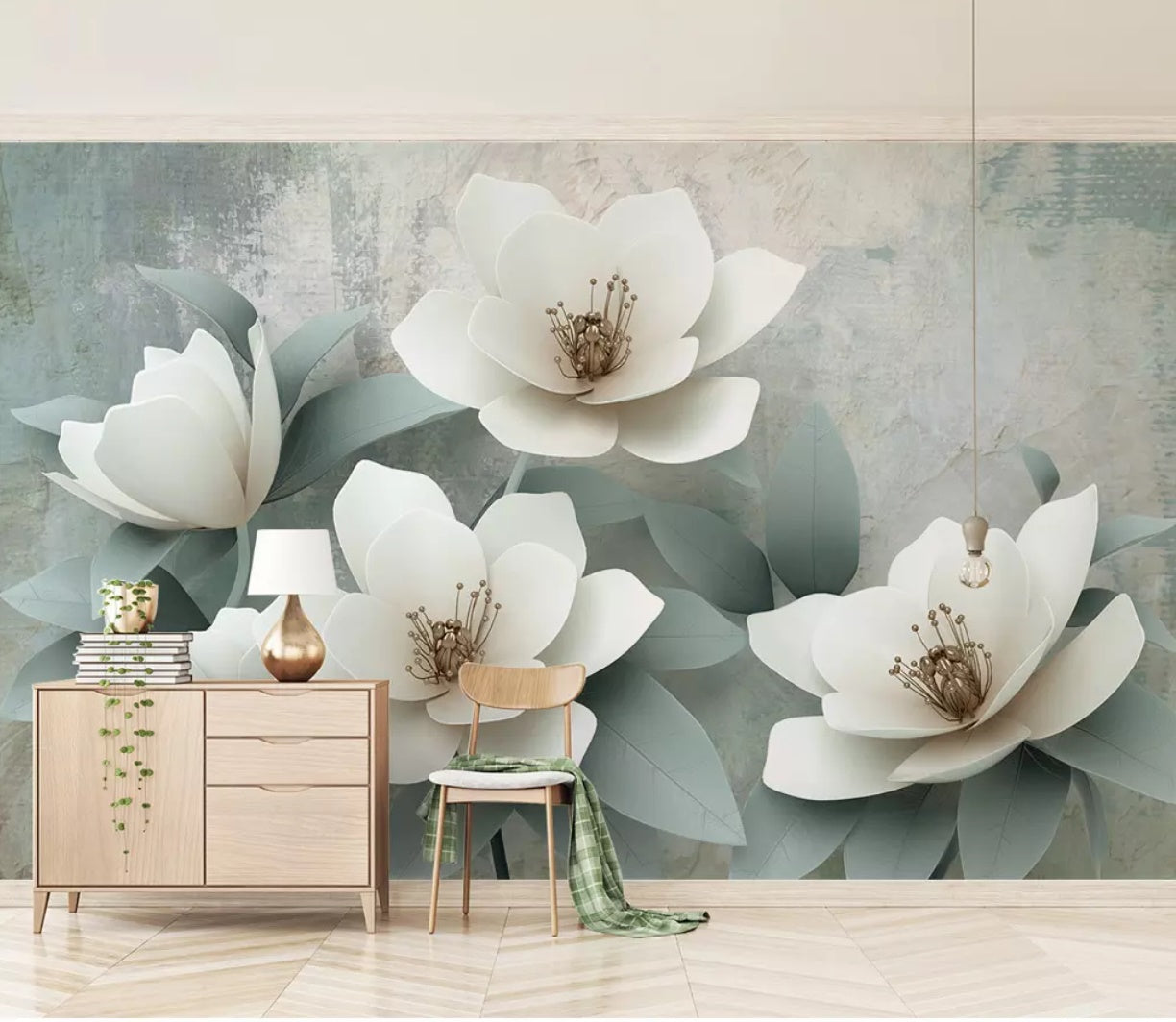 3D White Flowers 1517 Wall Murals Wallpaper AJ Wallpaper 2 