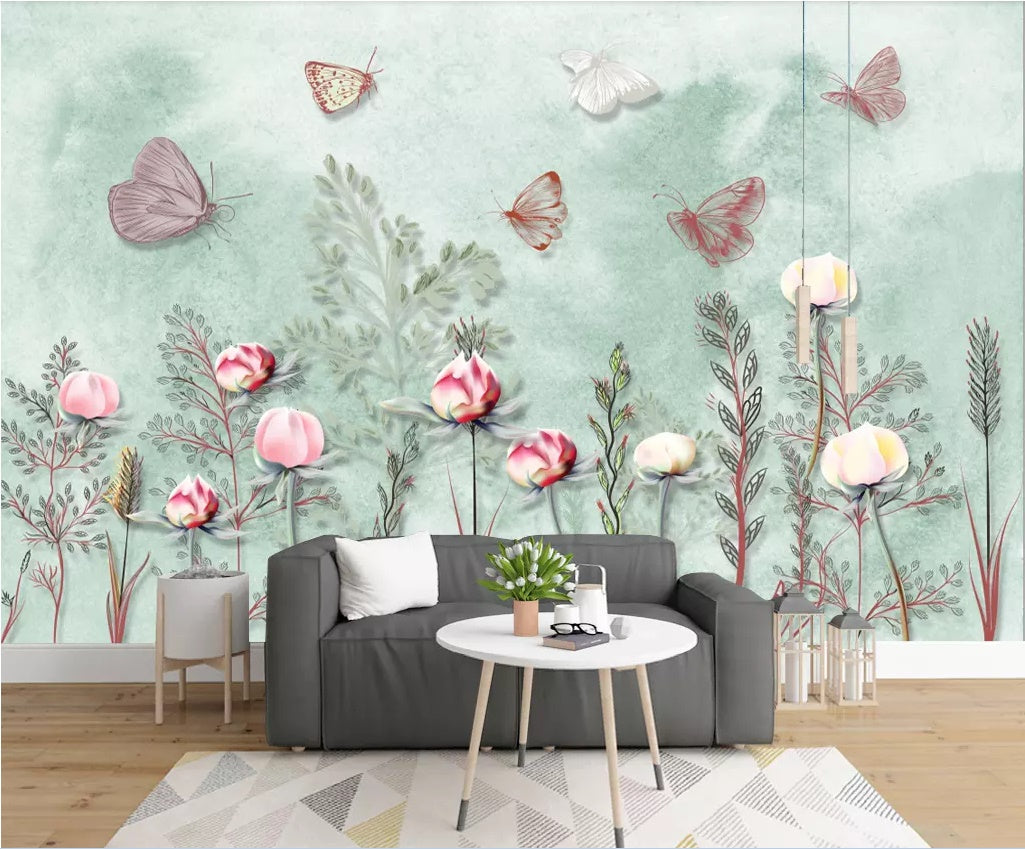 3D Flower Butterfly 1570 Wall Murals Wallpaper AJ Wallpaper 2 