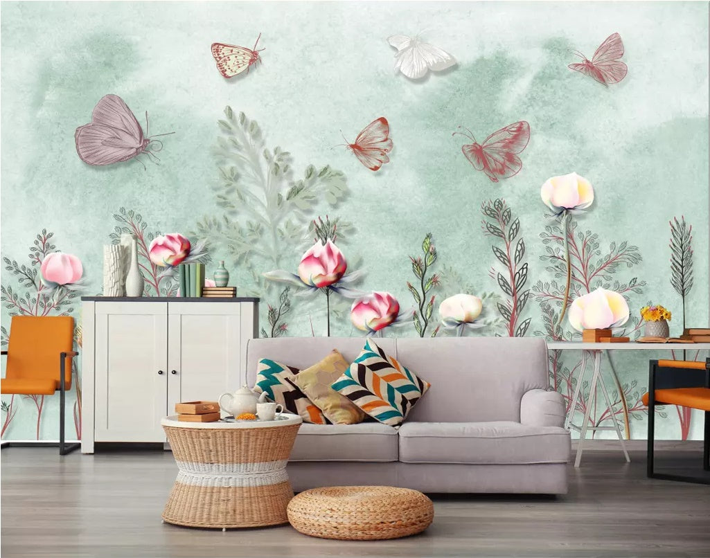 3D Flower Butterfly 1570 Wall Murals Wallpaper AJ Wallpaper 2 