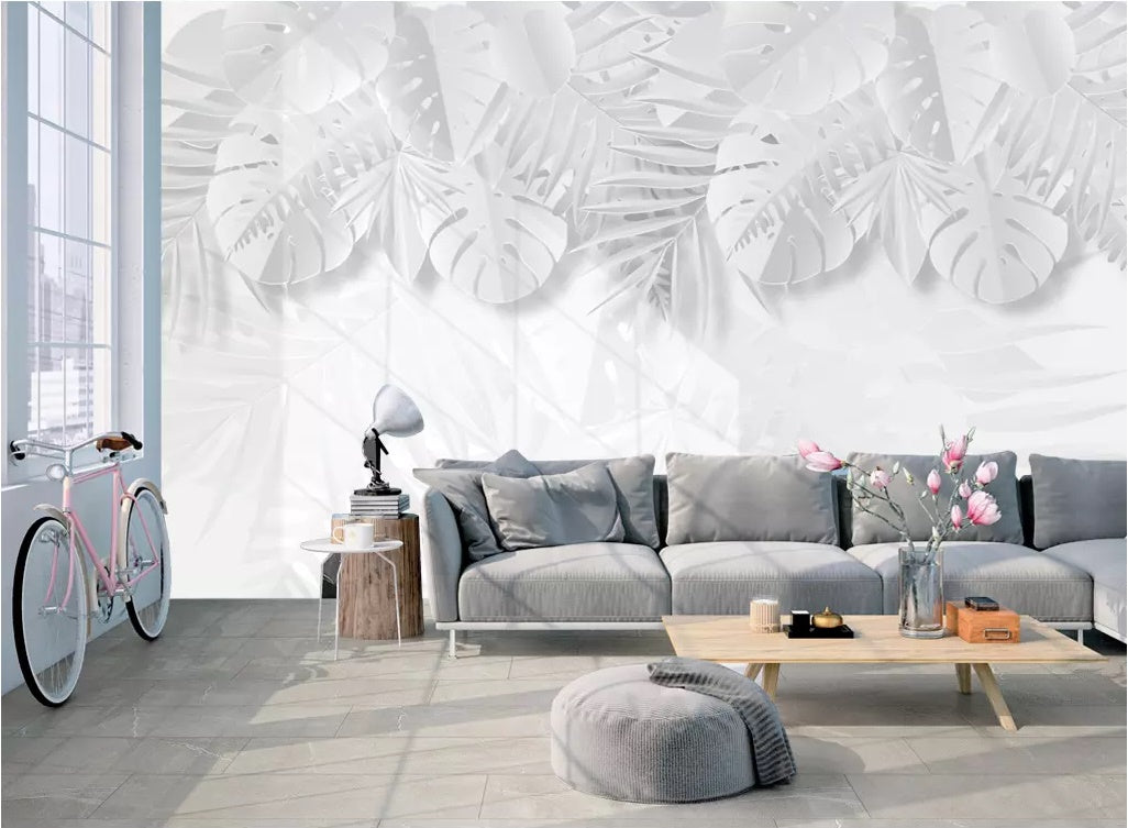 3D White Leaves 1569 Wall Murals Wallpaper AJ Wallpaper 2 