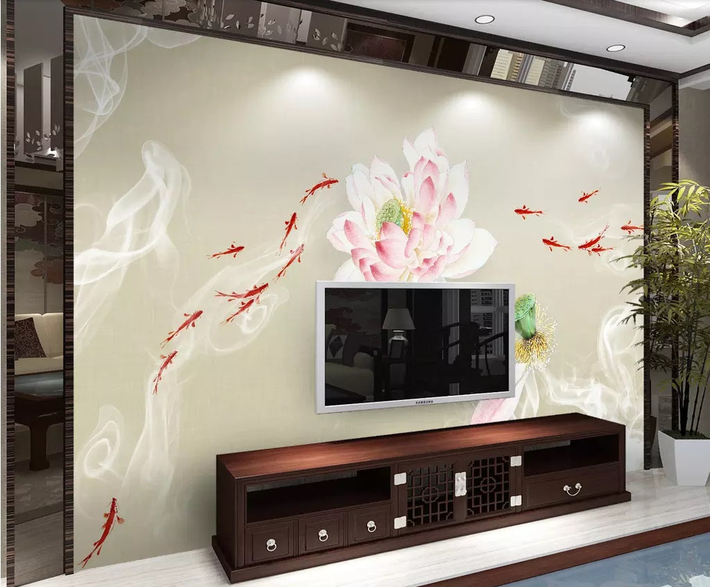 3D Goldfish Lotus 1555 Wall Murals Wallpaper AJ Wallpaper 2 