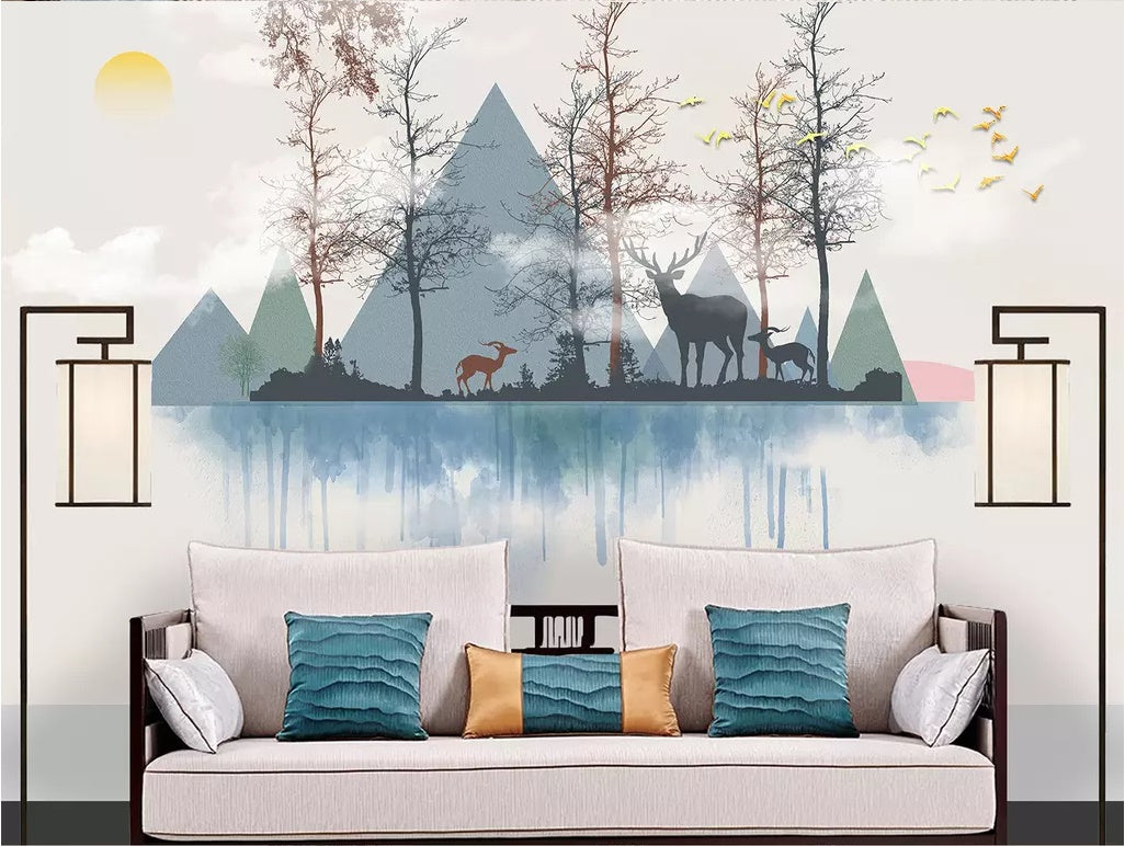 3D Deer Forest 1609 Wall Murals Wallpaper AJ Wallpaper 2 