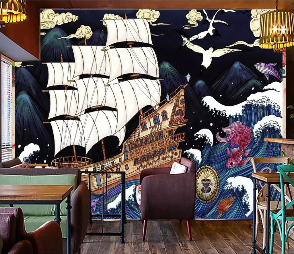3D Sailing Boat 1719 Wall Murals Wallpaper AJ Wallpaper 2 