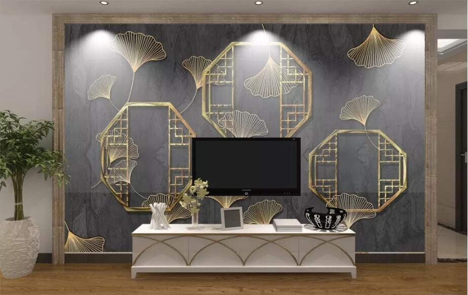 3D Golden Leaves 2659 Wall Murals Wallpaper AJ Wallpaper 2 