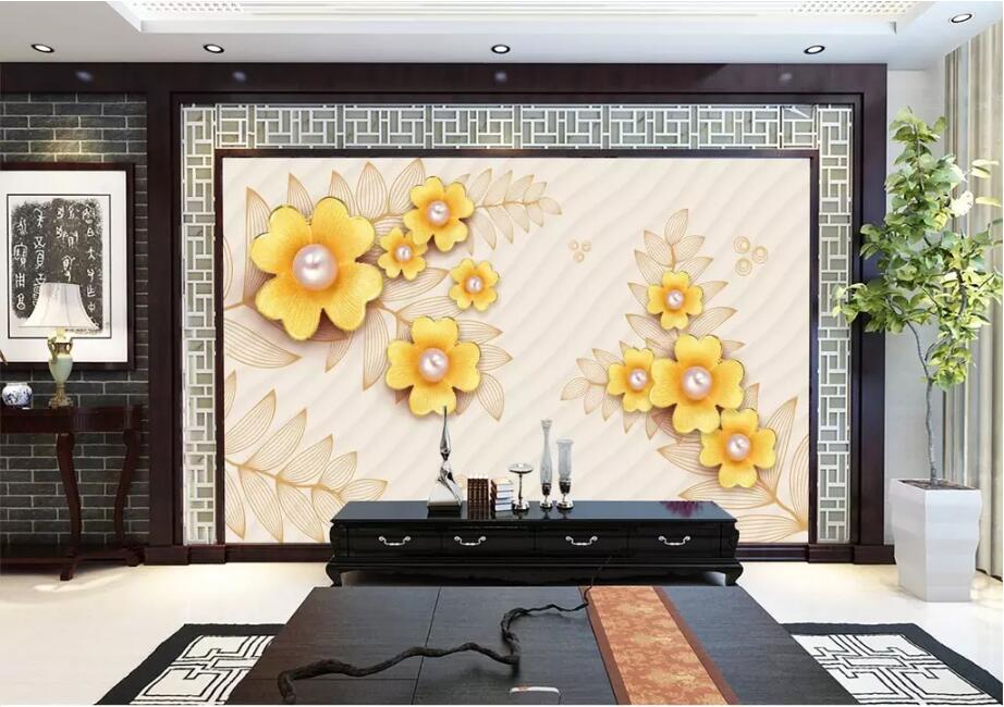 3D Golden Flowers 1633 Wall Murals Wallpaper AJ Wallpaper 2 