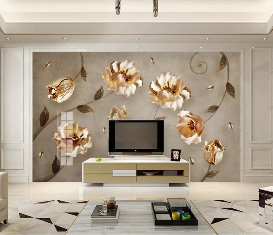 3D Golden Flowers 1616 Wall Murals Wallpaper AJ Wallpaper 2 