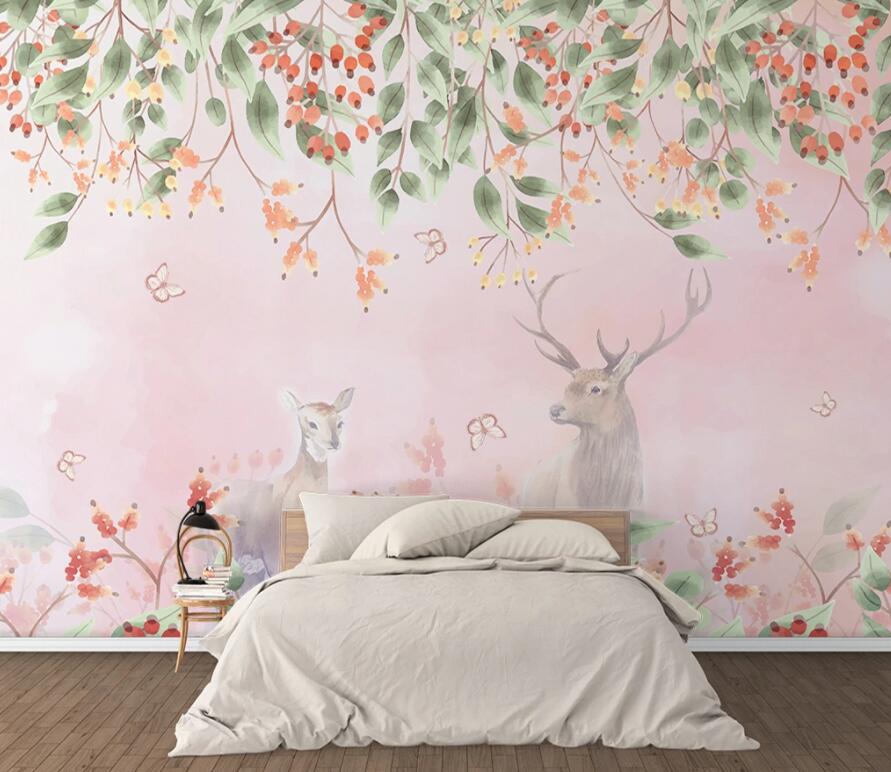 3D Flower Deer 1601 Wall Murals Wallpaper AJ Wallpaper 2 