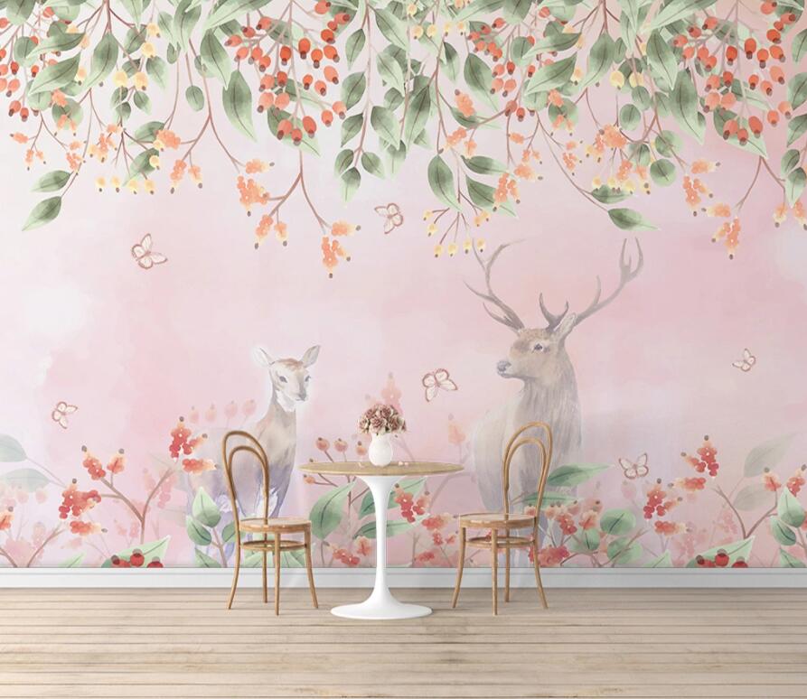 3D Flower Deer 1601 Wall Murals Wallpaper AJ Wallpaper 2 