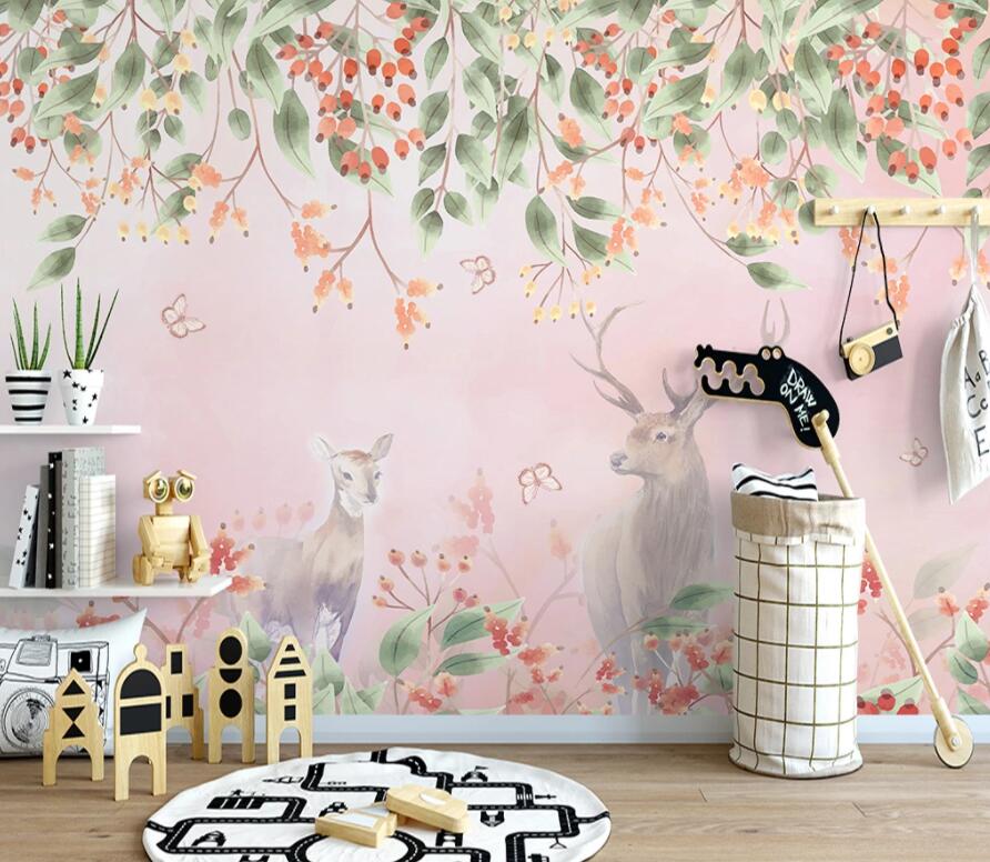 3D Flower Deer 1601 Wall Murals Wallpaper AJ Wallpaper 2 