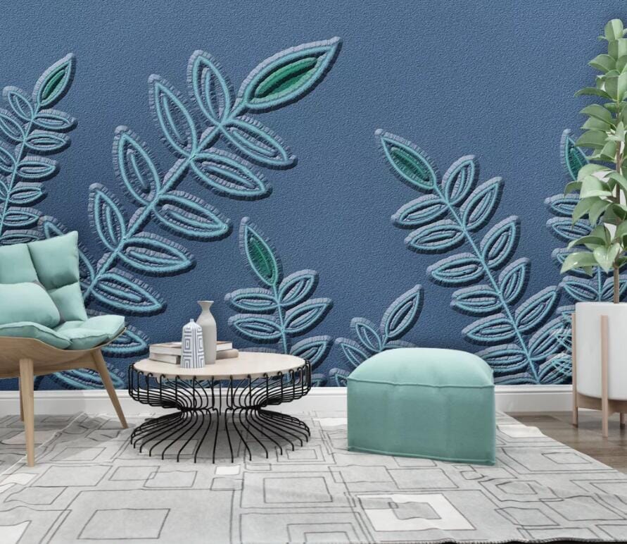 3D Blue Leaves 3041 Wall Murals Wallpaper AJ Wallpaper 2 